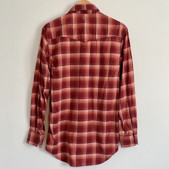 Noble Outfitters Mens Small Pearl Snap Western Shirt Red Plaid Flip-Cuff Stretch - Picture 3 of 9